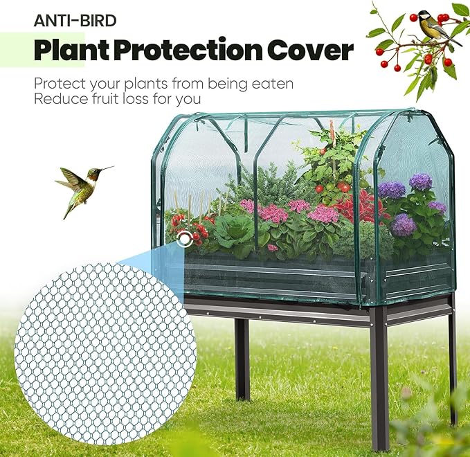 KING BIRD Large Raised Garden Bed with Netting Galvanized Elevated Planter Box with Legs 48×24×56 in for Backyard, Patio, Balcony, 400lb Capacity, Dark Grey KINGBIRD