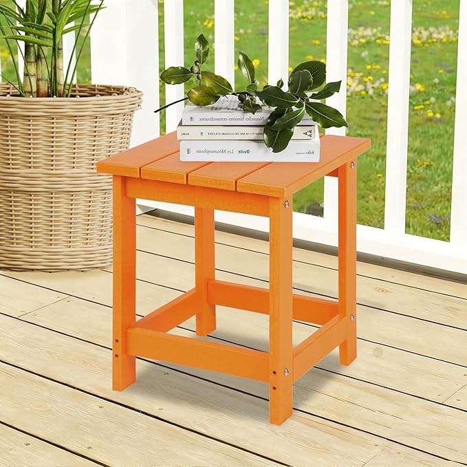 LZRS Adirondack Square Outdoor Side Table for Patio, Pool Composite Patio Table,HDPE End Tables for Backyard,Pool, Indoor Companion, Easy Maintenance & Weather Resistant(Orange) LZRSPET
