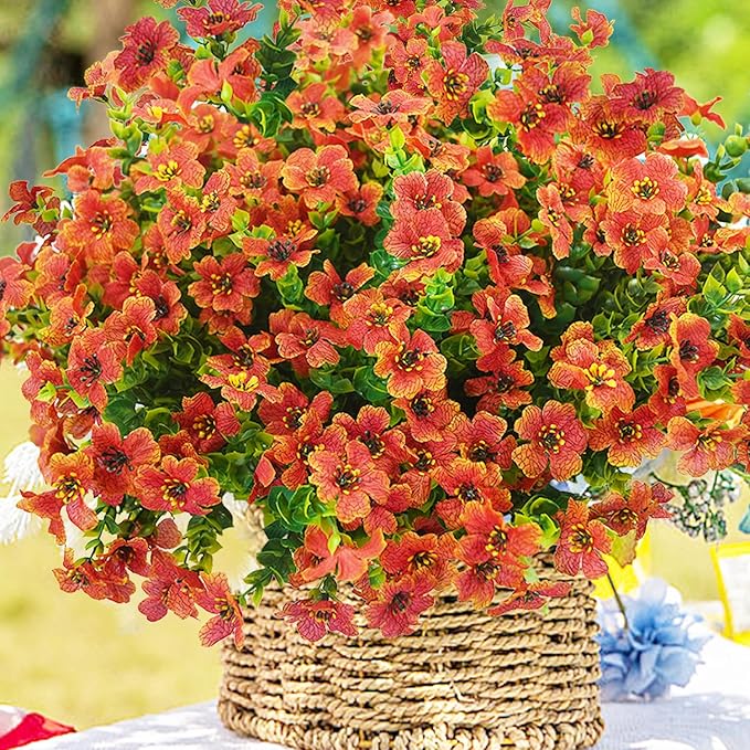Artificial Flowers for Outdoor, UV Resistant Fake Silk Flowers, Realistic Faux Plants for Outside Indoor Porch Patio Window Box Planter Home Decor (16, Orange) Welcometothetrytuny