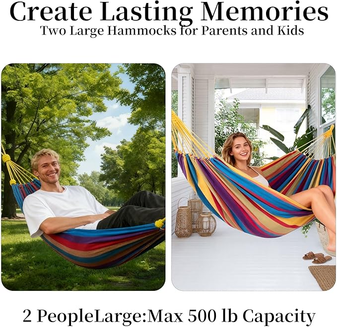 2Pack Hammocks |Camping Hammock | Portable Outdoor Hammock Set | for Hiking, Backpacking and Camping | (Blue Stripe and Blue Stripe) LAZYTAIL