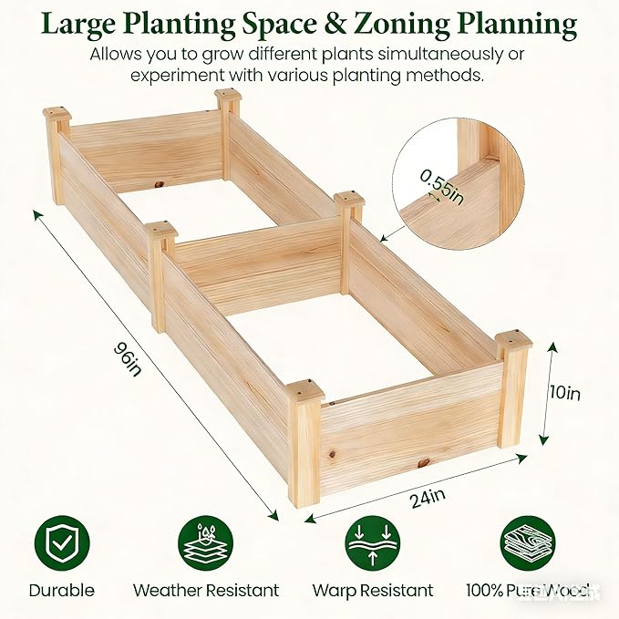MIXC 8×2ft Wooden Horticulture Raised Garden Bed Divisible Elevated Planting Planter Box for Flowers/Vegetables/Herbs in Backyard/Patio Outdoor, Natural Wood MIXC
