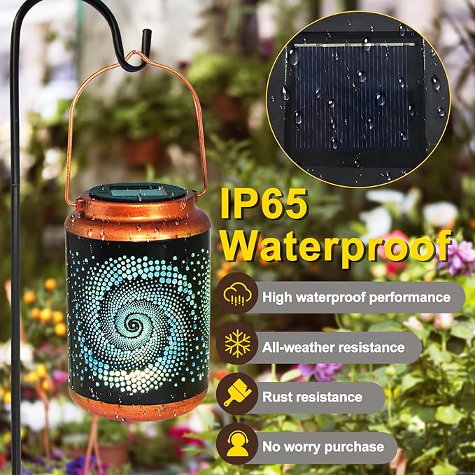 Solar Lanterns Outdoor Hanging Lantern Metal Waterproof LED Lantern with Solar Powered Garden Patio Decorations Decor with Handle Christmas Gift Idea DIBIEECN