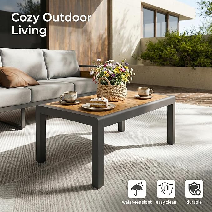 ZANDOR Aluminum Outdoor Patio Furniture Set, 5-Piece Metal Modern Outside Sectional Conversation Lawn Furniture with Coffee Table & Washable Thick Cushions,Seating Sofa for Garden/Backyard/Porch Grey ZANDOR%7CCraftingYourOutdoorElegance
