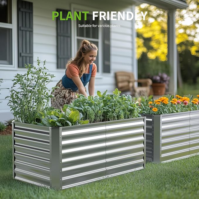 4X2X2ft (1 Pack) Galvanized Raised Garden Bed,Outdoor Planter Box Metal Patio Kit Planting Bed for Vegetables Flowers Herb Anmiro