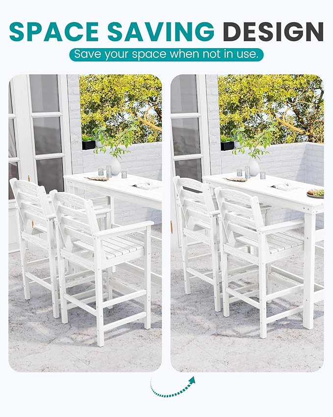 SERWALL 41" Outdoor Bar Table, HDPE Patio Bar Counter Height Table, All Weather Adirondack Outdoor Bar Height Table, Rectangle Patio Bar Table for Outside, Garden, Backyard, Balcony, Poolside, White SERWALL