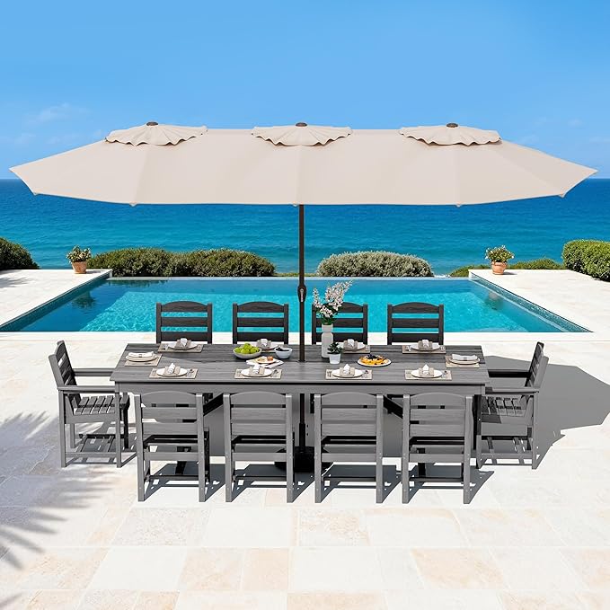 SERWALL Outdoor Dining Chairs Set of 4, All-Weather HDPE Patio Chair with 19.7" Widened Seat, for Backyard, Garden, Gray SERWALL