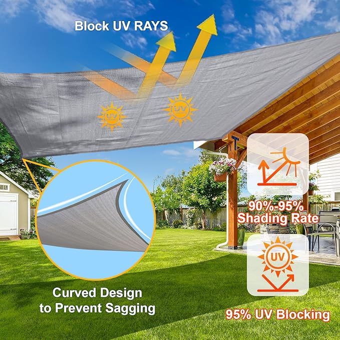 SUNLAX Sun Shade Sail 10' x 15' x 18' Silver Rectangle Canopy Sail Shade Cover UV Block Permeable Sunshade Outdoor for Patio Backyard Deck Pergola (We Make Custom Size) SUNLAX