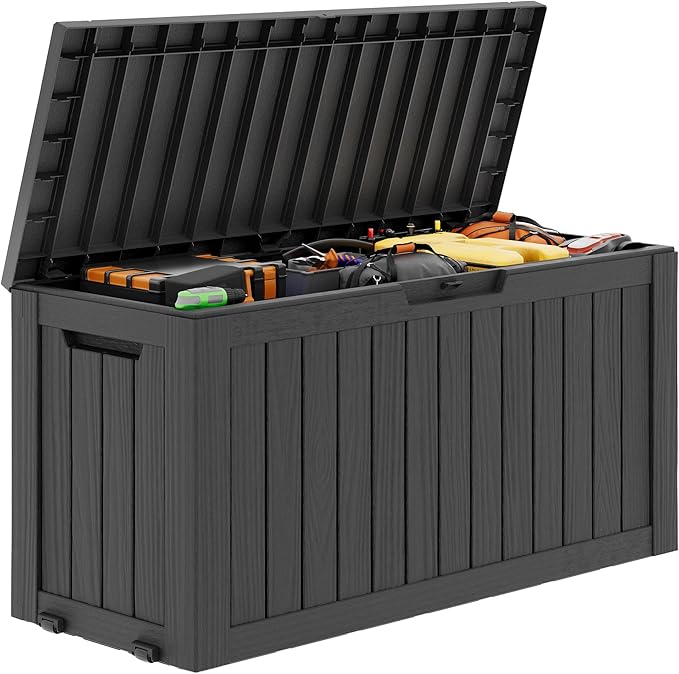 Outdoor Storage Box, Resin Deck Boxes Indoor and outdoor, Waterproof Storage Box Lockable Lid (Black, 75 Gallon) NBYSGO