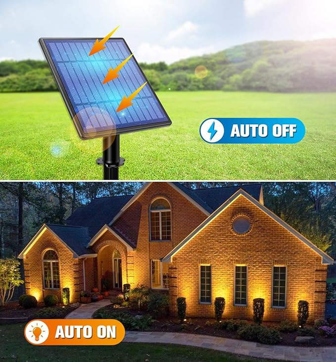 APONUO Metal Solar Spot Lights Outdoor with 9.8ft Cable Solar Powered Landscape Lighting Low Voltage IP65 Waterproof Auto On/Off for Outside Garden Yard Landscape Pathway Garage-Warm White(4-in-1) APONUO