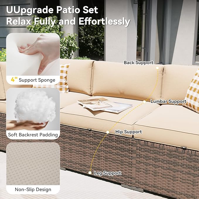 Aoxun Patio Furniture Set with Fire Pit Table, 12 Piece Outdoor Sectional Sofas, 10 Seats Wicker Outdoor Furniture with Thickened Cushion for Backyard, Garden (Brown Rattan Begin Cushions) Aoxun