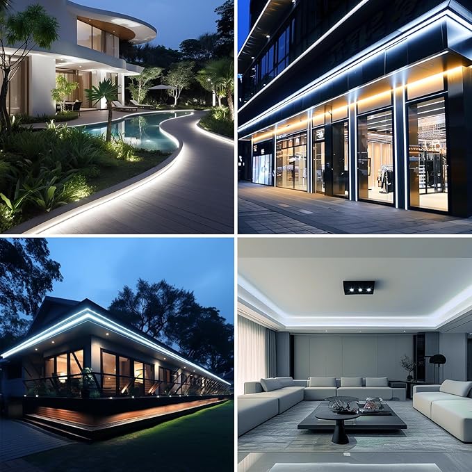 AC 110V COB LED Strip Lights Outdoor Waterproof 65.6ft, 6000K Cool White Super Bright 200W CRI 90+ LED Rope Light, IP65 Flexible Cuttable, for Bedroom Garden Commercial House BENLUN