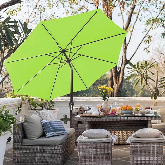 JEAREY 9FT Outdoor Patio Umbrella Outdoor Table Umbrella with Push Button Tilt and Crank, Market Umbrella 8 Sturdy Ribs UV Protection Waterproof for Garden, Deck, Backyard, Pool (Apple Green) JEAREYOutdoorsCollection