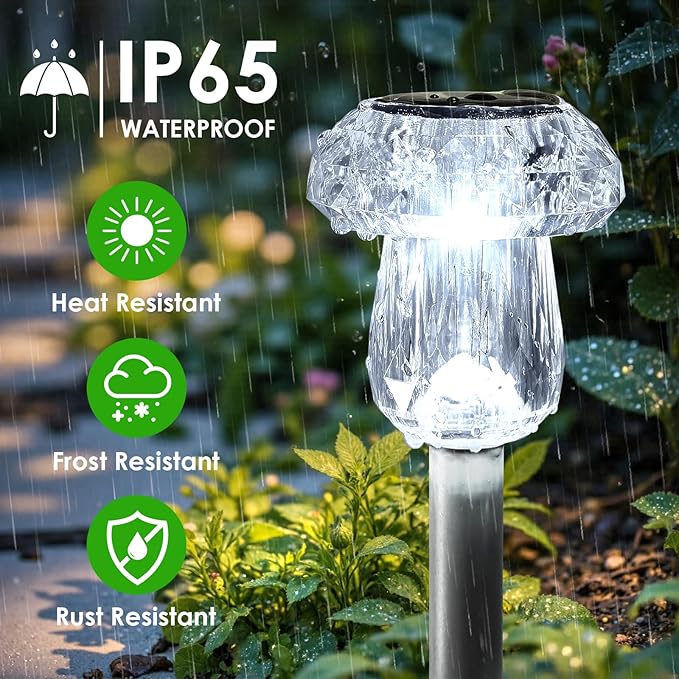 Mancra Solar Pathway Lights Outdoor, 8 Pack Mushroom Solar Lights Outdoor Waterproof Dusk to Dawn Solar Garden Lights for Yard Walkway Garden Decor, Cool White Mancra
