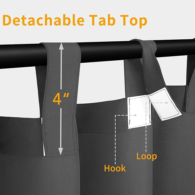 Easy-Going Outdoor Patio Curtains Detachable Tab Top Windproof Weatherproof Curtain for Cabana, Porch, Pergola and Gazebo, Tab Bottom Drape, 2 Panels, 54W x 120L inch, Gray Easy-Going