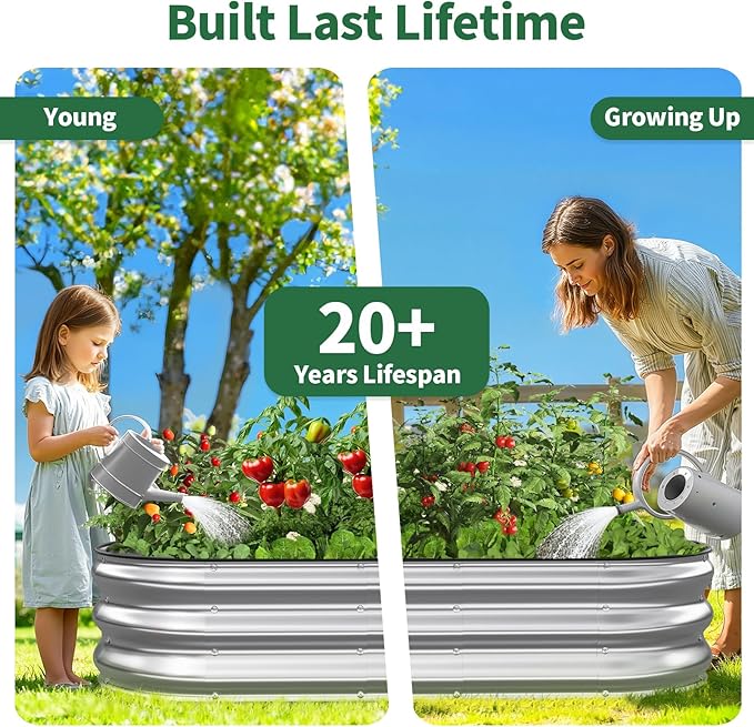 Kesfitt Raised Garden Bed, 6x3x1 FT Galvanized Steel Metal Raised Garden Bed, Oval Open-Bottom Design, 12-Inch Deep for Outdoor Vegetable & Herb Gardening, Silver Kesfitt