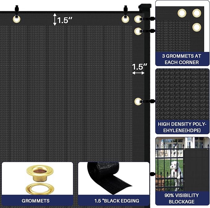 Windscreen4less Privacy Fence Screen Heavy Duty Windscreen Fencing Mesh Fabric Shade Net Cover with Brass Grommtes for Outdoor Wall Garden Yard Pool Deck, 6'x59' Black Windscreen4less