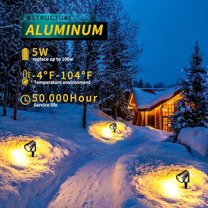 LED Landscape Lights,5W 120V AC Outdoor Pathway Garden Yard Spotlight,IP65 Waterproof Garden Flood Light,Outdoor Spotlight with Stake,UL Cord 5-ft with Plug (Pack of 4, Warm White) LEACOCO