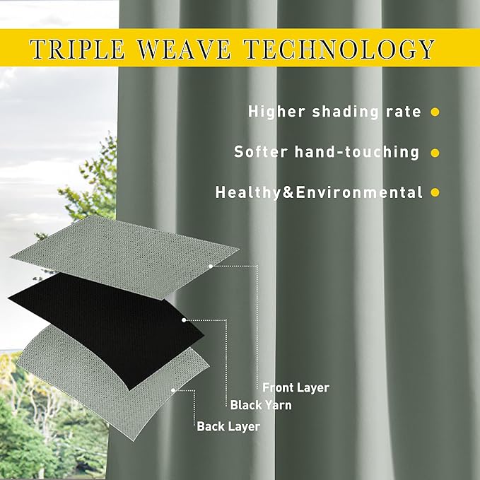NICETOWN 2 Panels Outdoor Curtains for Patio Extra Wide 84", Waterproof & Windproof Grommet & Back Tab Fixed Top and Bottom Thermal Insulated Drapes with Rope for Gazebo, Sage Green, W84 x L84 NICETOWN
