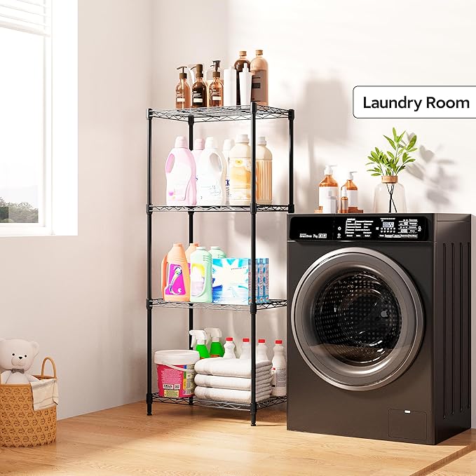 4 Tiers Shelf Metal Storage Shelves Wire Rack Closet Organizers with Wheel for Garage Kitchen Bathroom Laundry Black 11.8" D x 17.7" W x 41.9" H MEIGAOPLASTICANDMETALHKCOLIMITED