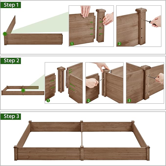 Yaheetech 8×4ft Wooden Horticulture Raised Garden Bed Divisible Elevated Planting Planter Box for Flowers/Vegetables/Herbs in Backyard/Patio Outdoor, 93 x 48 x 10in, Dark Brown Yaheetech