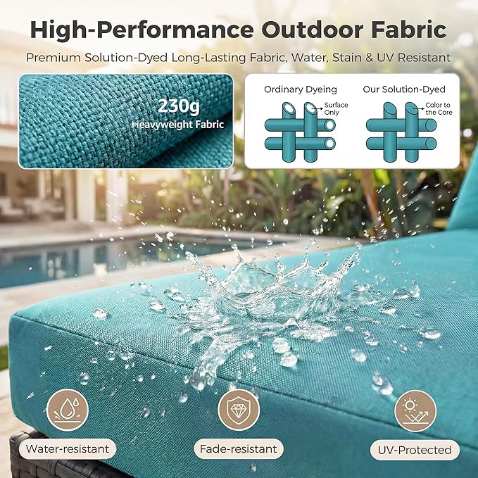 NICESOUL 6 Piece L Shaped Patio Furniture Set with Fire Pit Natural Gas/Propane, 29.3'' High Back Comfy Outdoor Conversations for Outside, Big Size Deep Wide Couches, 2 Color Cushion Turquoise & Grey NICESOUL