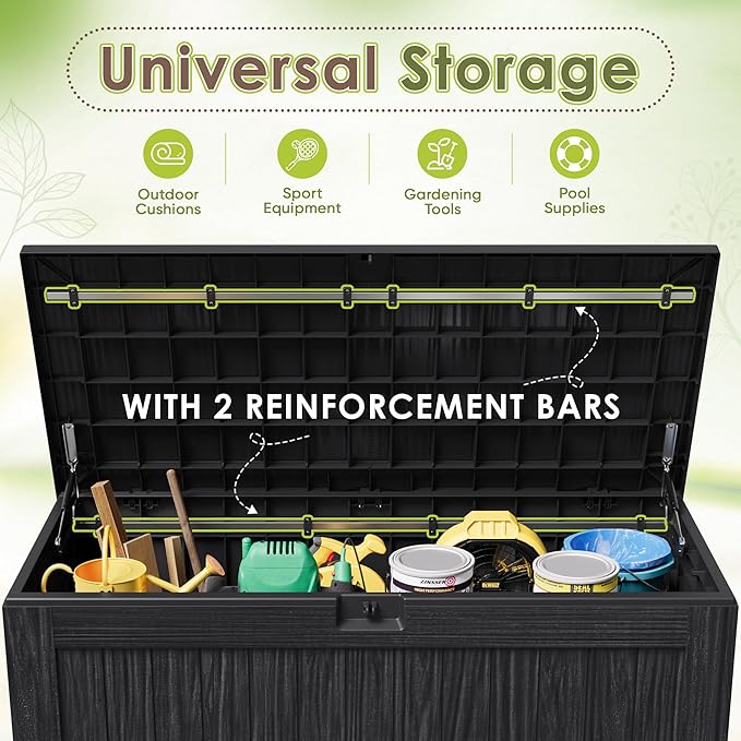 Devoko 125 Gallon Outdoor Storage Box, Waterproof Resin Deck Box for Patio Furniture, Lockable Container for Garden Cushions & Pool Supplies (Black, 125 Gallon) DEVOKO