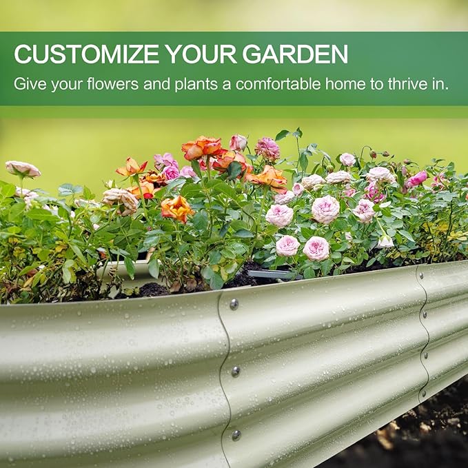 Gardmax Galvanized Raised Garden Bed, Lightweight Planter Boxes Outdoor with Easy Assembly, Large Garden Bed for Vegetables, Fruits, Flower Milk White ChooseGardmaxforbetterlife