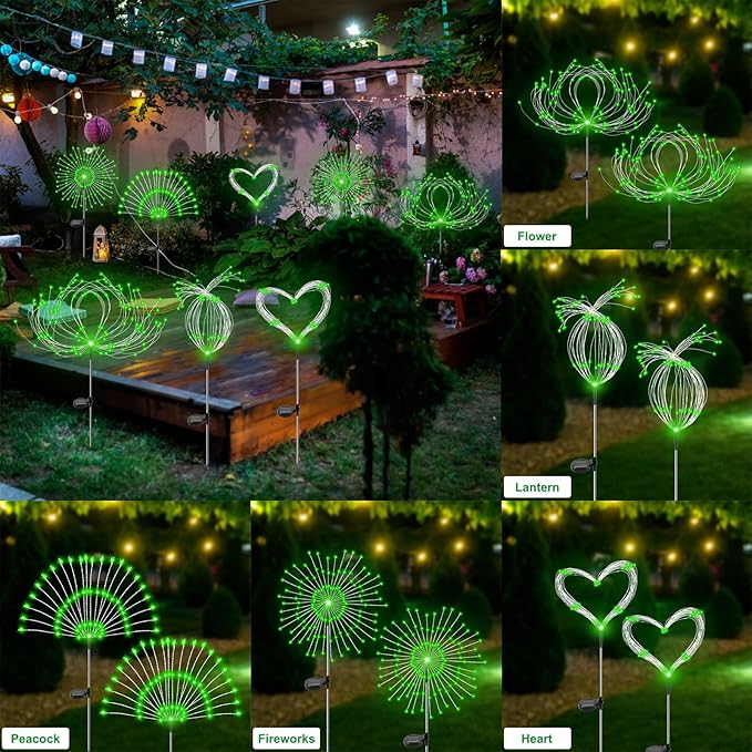 Solar Garden Lights Outdoor Waterproof, 2 Pack 120 LED Solar Firework Lights Decorative Garden Décor Outside for Flowerbed Pathway Party Christmas Decoration, Green Slyuexu