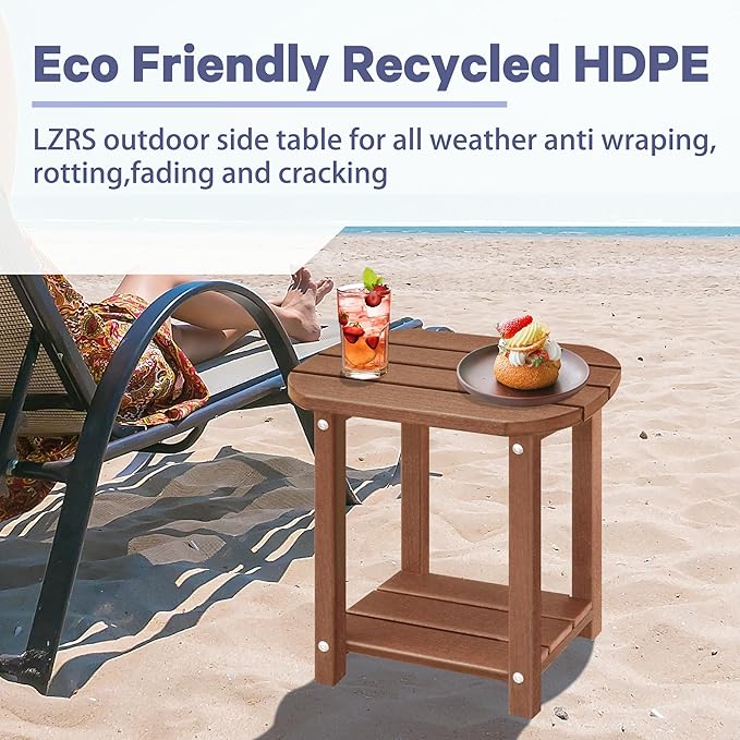 LZRS Outdoor Side Table - 2-Tier Adirondack HDPE Patio End Table for Pool, Porch,Balcony & Backyard,Weather Resistance for Indoor and Outdoor use(Brown) LZRSPET