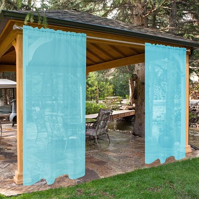 SpaceDresser Waterproof Outdoor Sheer Curtains for Patio - 2 Panels Rod Pocket Indoor Voile Sheer Curtain for Living Room,52W x 120L inch,Aqua SpaceDresser