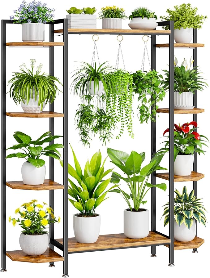 C1 Plant Stand Indoor with 6 Grow Lights, 6 Tiered Large Metal Plant Stand, 55 Inches Tall Plant Shelf with Hooks, Plant Holder Display Shelves for Patio, Garden, Living Room, Balcony CYXPHION