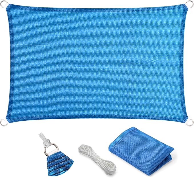 Eden's Decor Straight Flat-Edged Sun Shade Sail Rectangular 12' x 16' Blue UV-Blocking Outdoor Canopy Fabric Cloth Awning for Pergola Patio Garden Backyard Custom Size EdensDecorInc