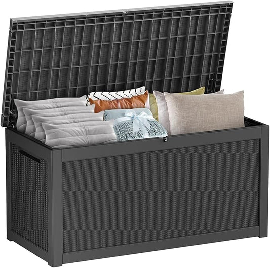 320 Gallon Waterproof Outdoor Storage Box,Large Resin Deck Box,Lockable Outside Storage Box Container for Patio Furniure,Garden,Tools (320 Gallon,Black) MAIUSCOLI