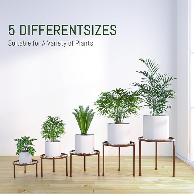 5-Pack Decent Metal Plant Stands, Heavy Duty Flower Pot Stands for Multiple Plant, Anti-Rust Iron Plant Pot Shelf, Decoration Racks for Home Indoor and Outdoor (5 Pack Bronze) Linpla