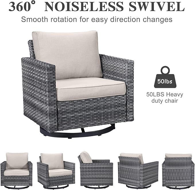 Belord Outdoor Sectional Sofa with 41" Propane Fire Pit Table - 9 Piece Patio Conversation Set with Storage Box and Swivel Rocker Chairs All-Weather PE Wicker Furniture Set Gray Belord