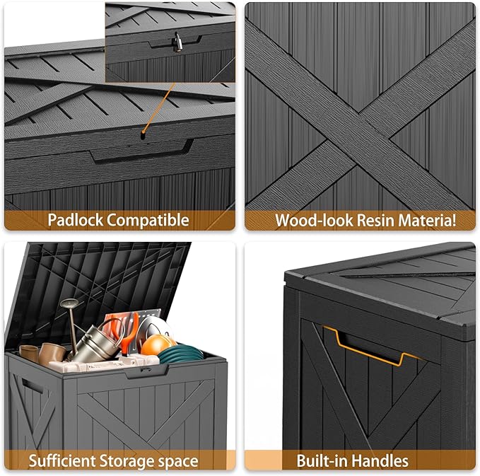 38 Gallon Outdoor Deck Box, Lockable Waterproof Outdoor Storage Boxes For Garden Tools,Indoor Cushions,Accessories Outside Storage Resin Weatherproof Container(Black) MAIUSCOLI