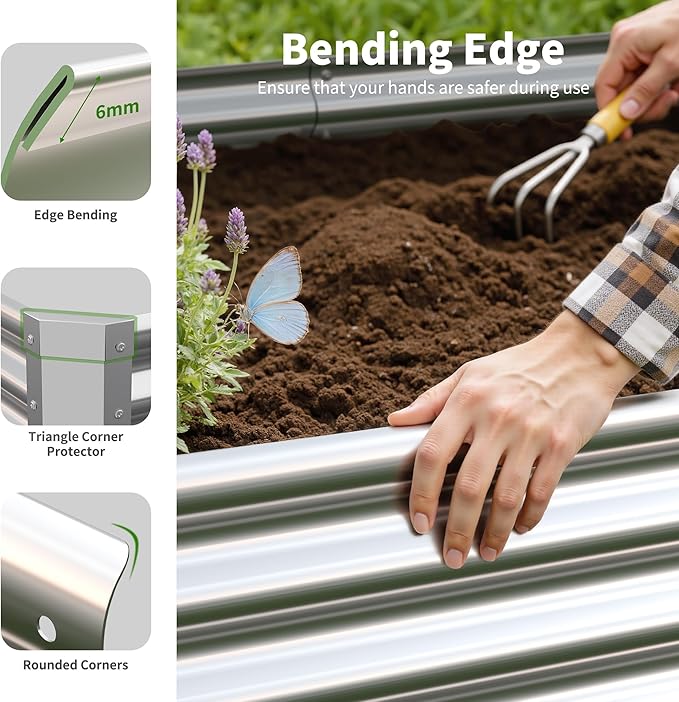 Galvanized Raised Garden Bed,Outdoor Planter Box Metal Patio Kit Planting Bed for Vegetables Flowers Herb (Galvanized, 4x2x1ft-2p) Anmiro