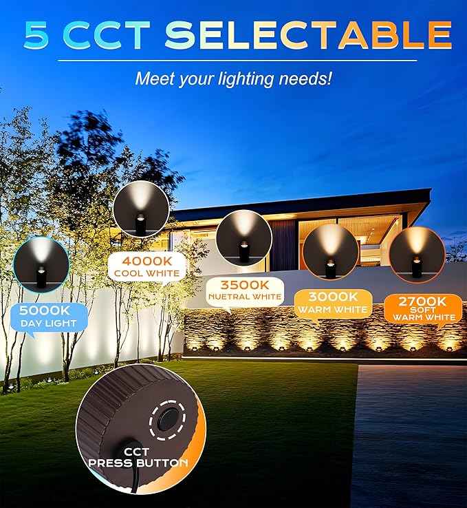 [6 Pack] CLOUDY BAY 9W Well Lights Landscape LED In Ground Outdoor,Shielded Top,Low Voltage 12-24V AC/DC,Waterproof Aluminum Uplights,2700K/3000K/3500K/4000K/5000K,Bronze CLOUDYBAY