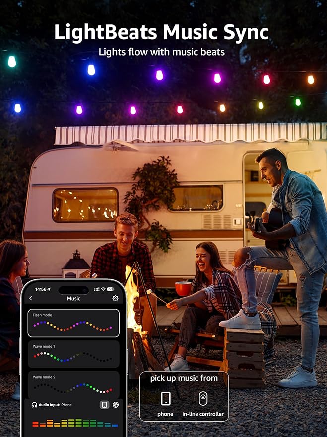 Lepro ZB1 AI Smart Outdoor String Lights APP Control, 54(42+12) ft RGB+IC+Warm White Outdoor Lights 15 LED Bulbs, Alexa Google Home Enable, AI Generated Lighting LLM, NO Remote 2.4 GHz WiFi+Bluetooth Lepro