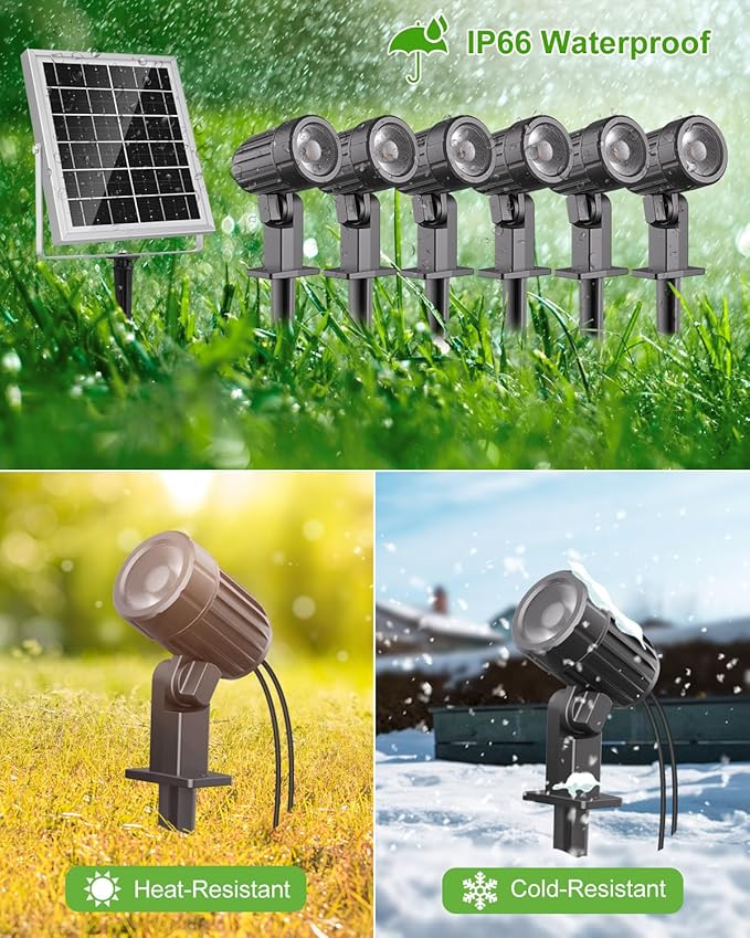 CLY 6 in 1 Solar Spotlights Landscape Outdoor Garden, Solar Spotlights IP66 Waterproof Landscape Lighting with Remote 18M Cable for Garden, Lawn, Patio, 2700K/4000K/6500K CLY