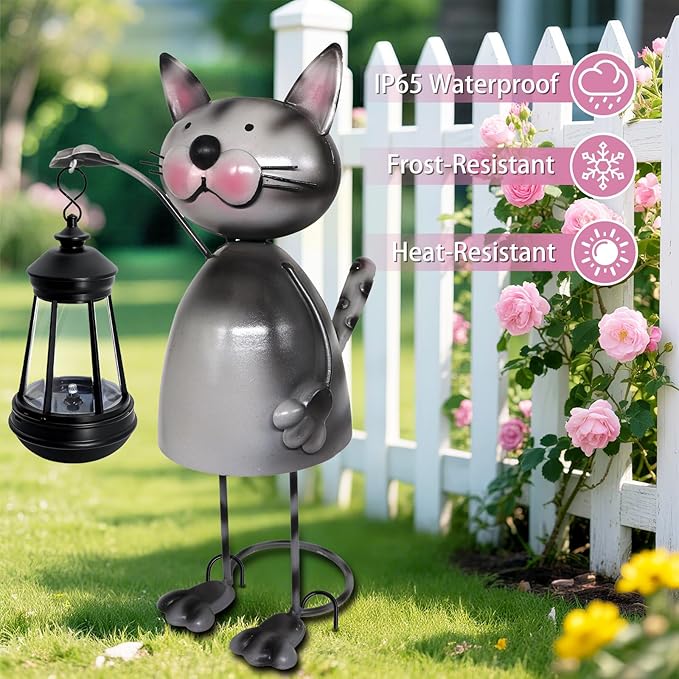 Garden Decor Cat Solar Statues,Unique Garden Statues Cat with Solar Lantern Waterproof, Birthday Gifts for Women Mom Grandma, Front Patio Balcony Yard Art Lawn Ornaments Porch Outdoor Decoration yulloyello