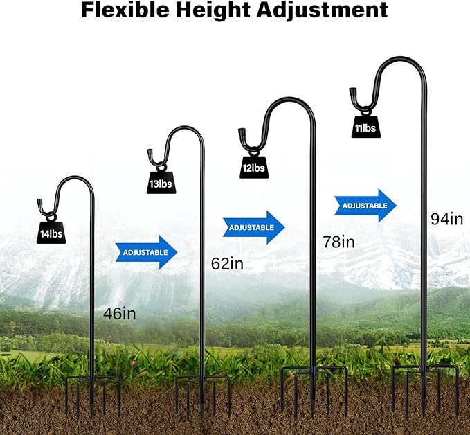 Shepherd Hooks for Outdoor, 2 Pack 94 Inch Bird Feeder Pole with 5 Prongs Base for Hanging Lantern, Hummingbird Feeder, Lightweight Plant, Shepherds Hook for Bird Feeders for Outside ToyHotels