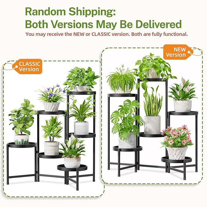 iDavosic.ly 6 Tier Large Plant Stand Indoor with 10 Inch Wide Tray, Tiered Corner Metal Outdoor Flower Display Holder Shelf, Folding Tall Rack for Patio Porch Living Room, Modern Black iDavosicly