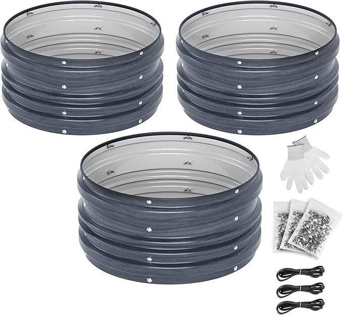 WORKPRO 3Pcs 2x2x1ft Galvanized Raised Garden Bed Set, Rust & Corrosion Protection, Easy Assembly, Safe Edge, Ideal for Vegetables & Flowers, Dark Gray WORKPRO