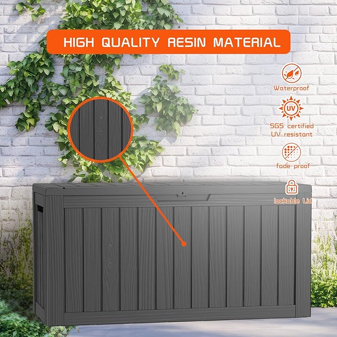DRATO 80 Gallon Deck Box, Outdoor Storage Box for Patio Furniture, Patio Cushions, Gardening Tools, Pool Supplies 480lbs Weight Capacity,Waterproof Resin Storage Boxes（Black，80 Gallon） DRATOprovidesawarmandcozy