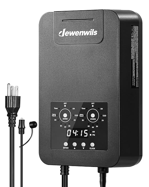 DEWENWILS 300W DC Low Voltage Landscape Transformer with 2 Zones, Photocell Sensor & Timer, Outdoor Low Voltage Transformer, Landscape Lighting Transformer for Spot Light Steplight DEWENWILS