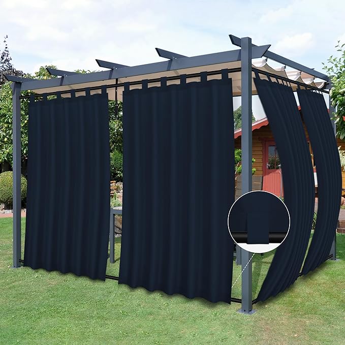 Easy-Going Outdoor Patio Curtains Detachable Tab Top Windproof Weatherproof Curtain for Cabana, Porch, Pergola and Gazebo, Tab Bottom Drape, 2 Panels, 54W x 84L inch, Navy Easy-Going