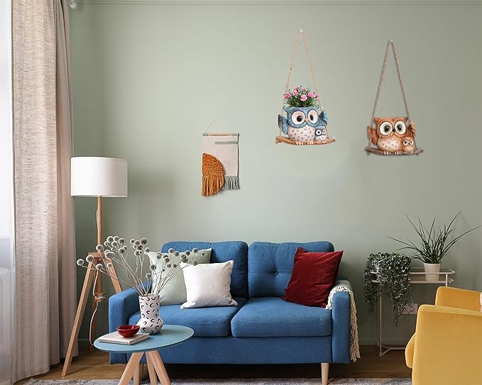 Swing Owl Hanging Planters for Indoor Plants, Cute Small Succulent Pots with Drainage Hole, Unique Resin Plant Hangers Outdoor, Hanging Plant Holder for String Of Pearls, Gift Ideas for Mother Saysmile
