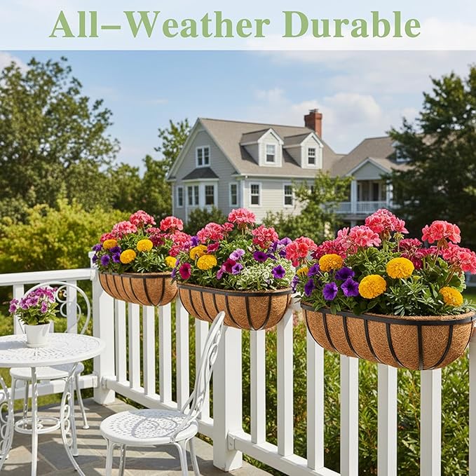 English Inviting Horse Trough Balcony Planter With Coconut LinerMetal Wall-Mounted Planter Box Deck Window Box 16 Inch (2 Pack) EIMQUVW