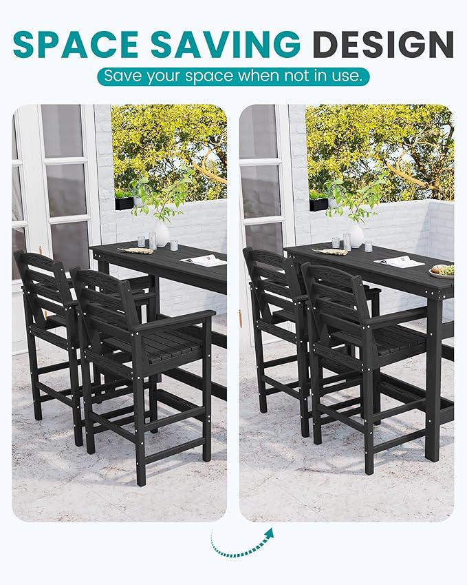 SERWALL 41" Outdoor Bar Table, All Weather HDPE Patio Bar Counter Height Table, Rectangle Patio Bar Table for Outside, Garden, Backyard, Balcony, Poolside, Black SERWALL